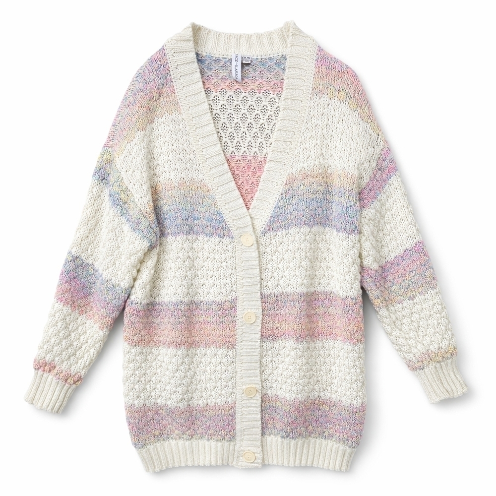 Grace + Karma Oversized Chunky Open Knit Button Front Cardigan XL 1X Pastel